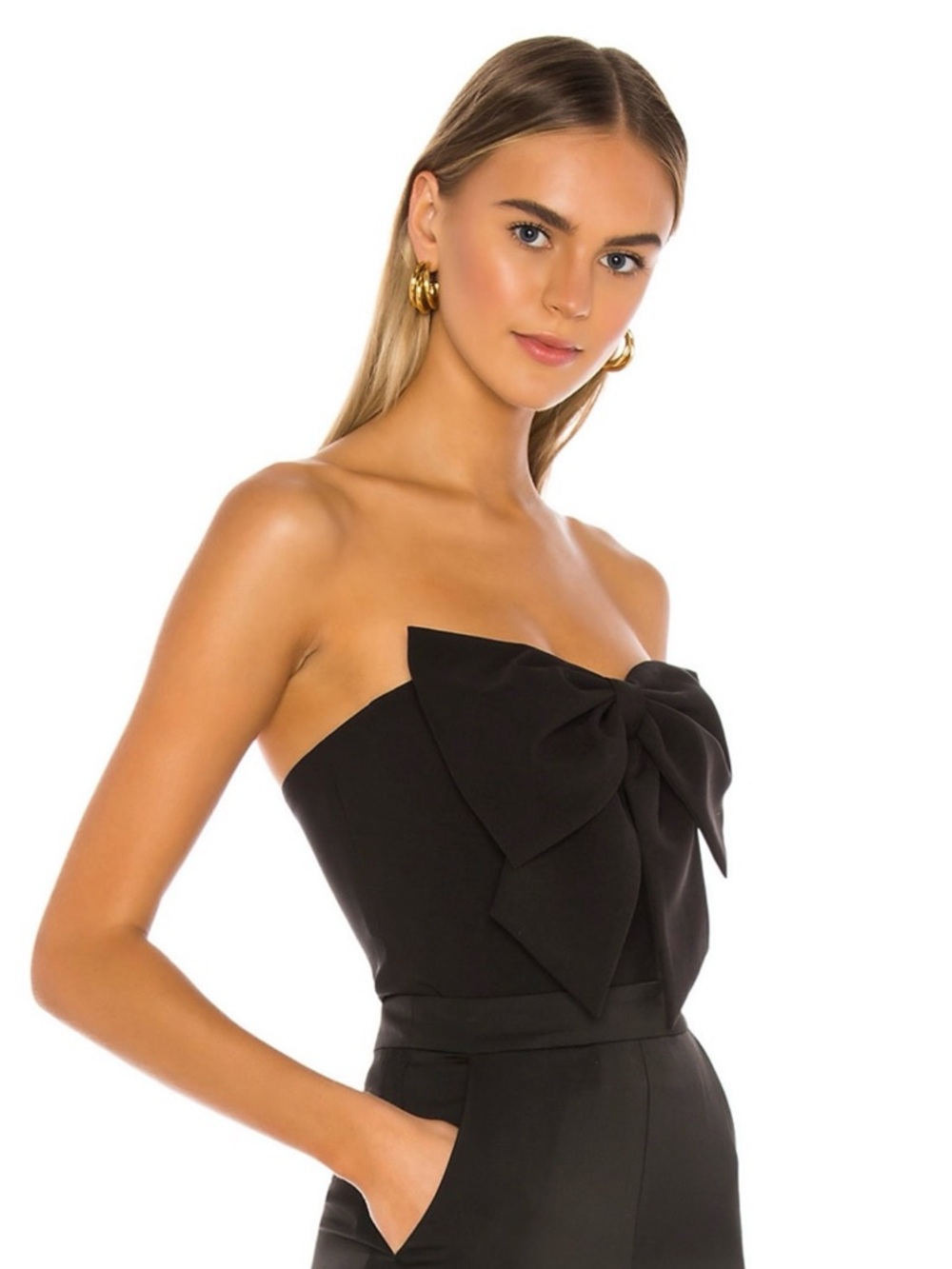 Strapless Black Top with Oversized Front Bow
